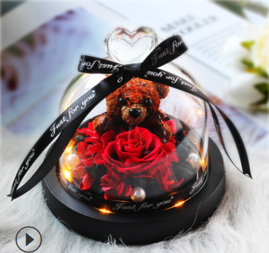 The Beauty and Beast Rose Valentines Day Gift Eternal Rose With Night Light in Glass Dome Birthday Gift