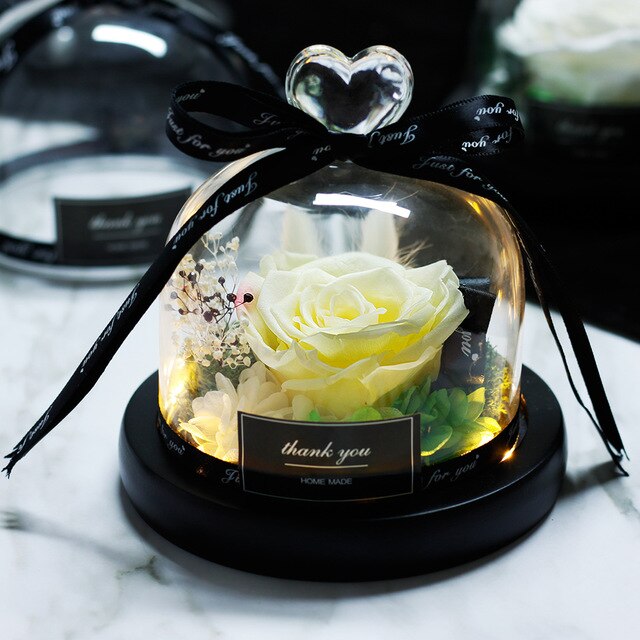 The Beauty and Beast Rose Valentines Day Gift Eternal Rose With Night Light in Glass Dome Birthday Gift