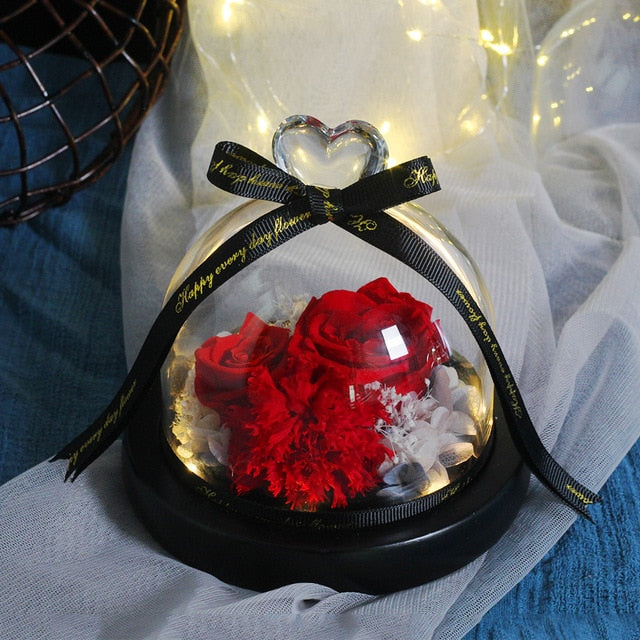 The Beauty and Beast Rose Valentines Day Gift Eternal Rose With Night Light in Glass Dome Birthday Gift