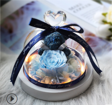 The Beauty and Beast Rose Valentines Day Gift Eternal Rose With Night Light in Glass Dome Birthday Gift