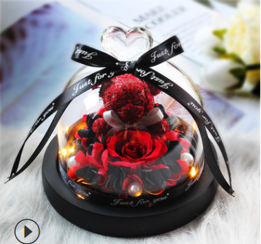 The Beauty and Beast Rose Valentines Day Gift Eternal Rose With Night Light in Glass Dome Birthday Gift